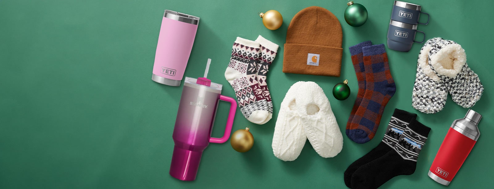Assortment of drinkware and accessories.