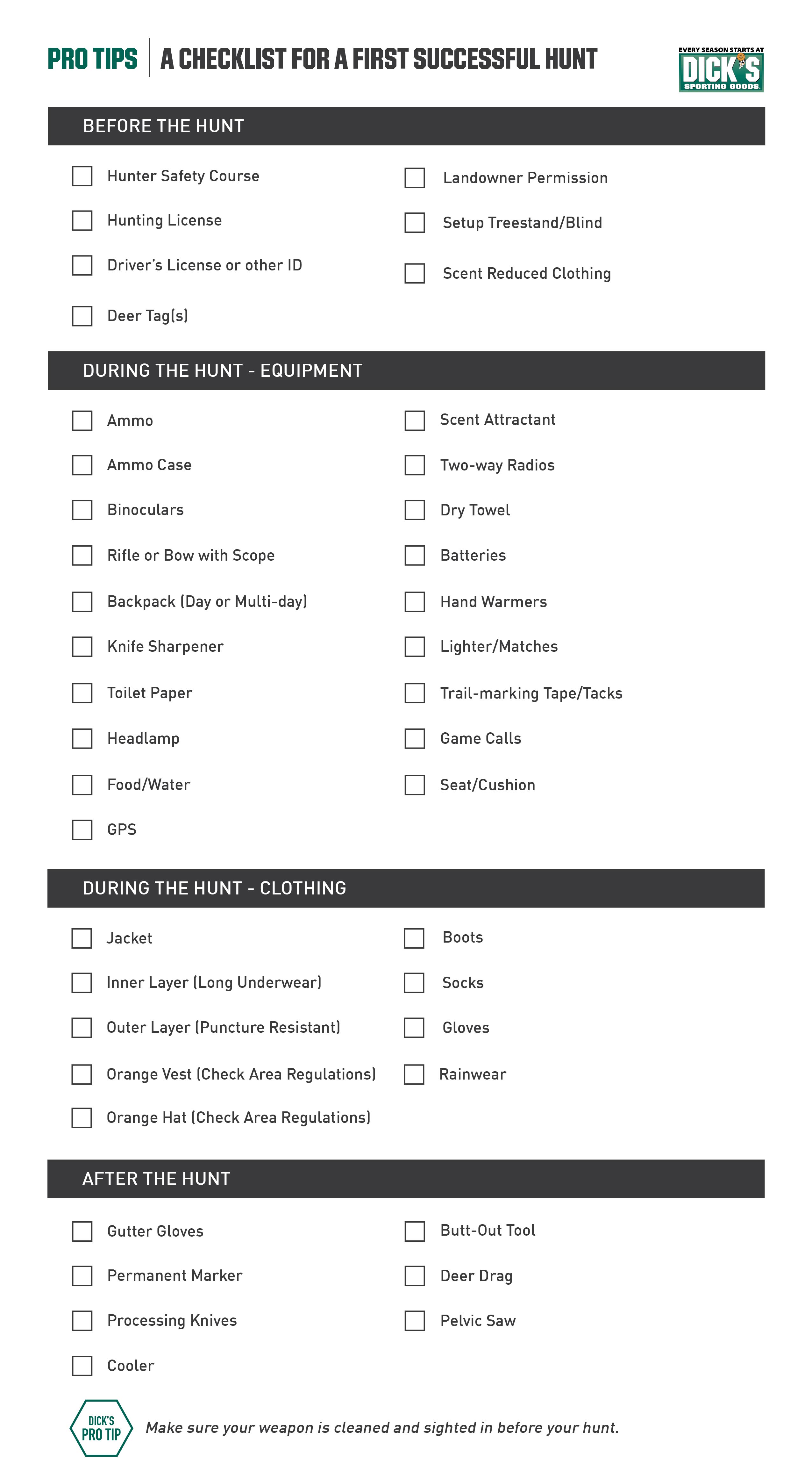 hunting trip pack list