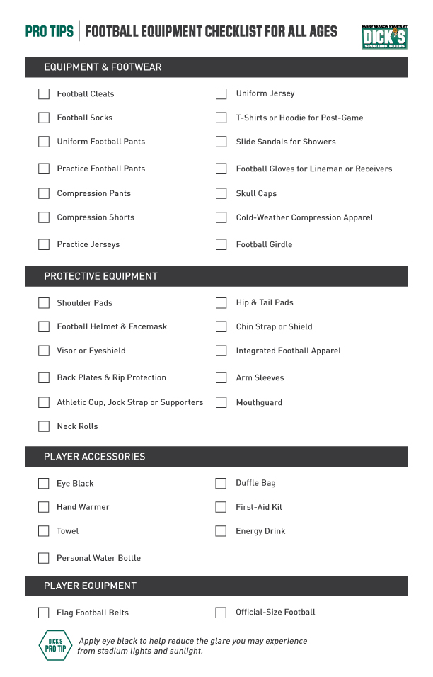 Football Equipment List  Equipment Checklist – SV SPORTS