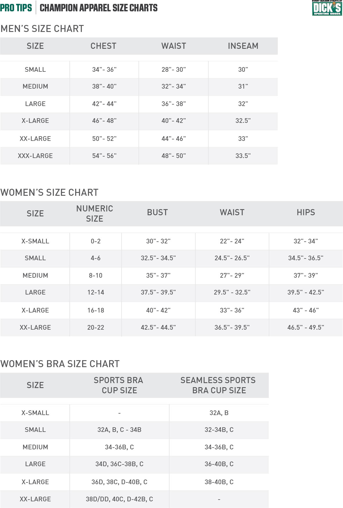 En smule Eksamensbevis Pilgrim Champion® Apparel Size Chart