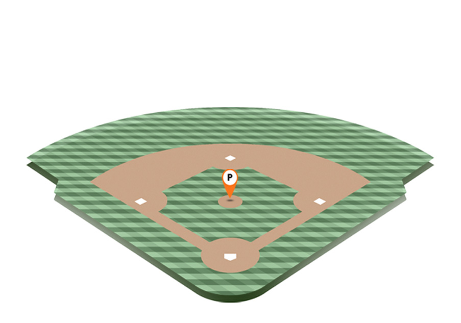 Baseball field with the pitcher position highlighted