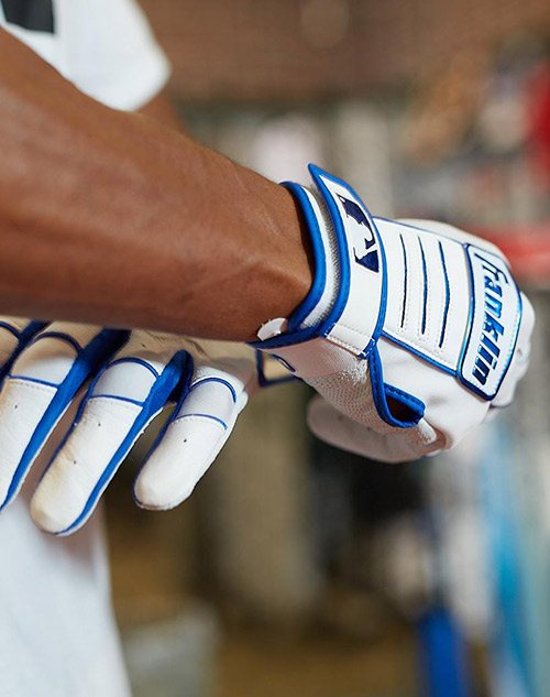 close up of batting gloves