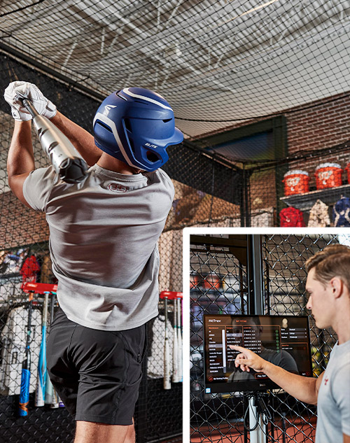 man using hittrax batting cage