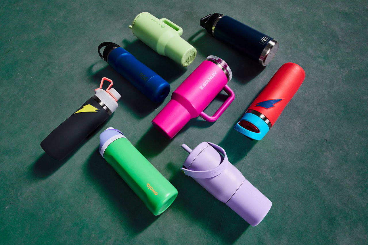 water bottles in studio