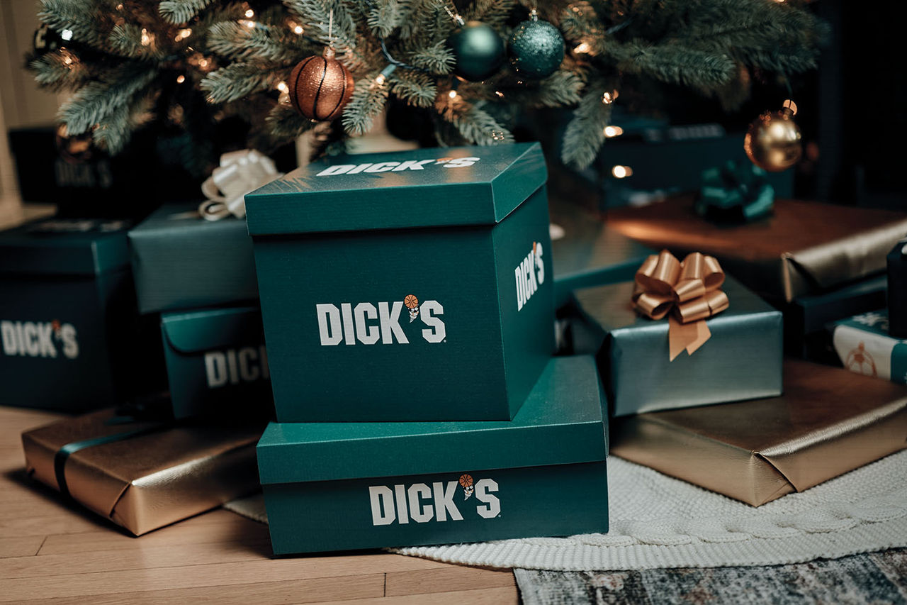 dick's box under holiday tree