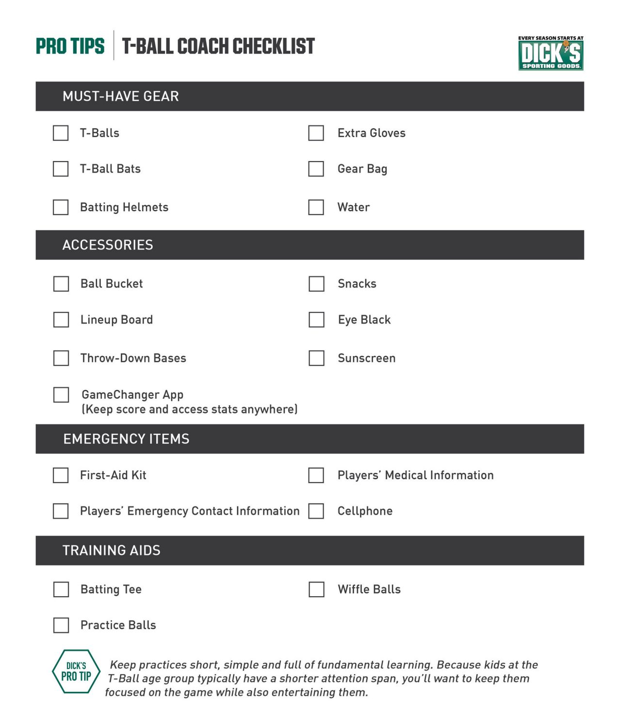 TBall Coach Checklist