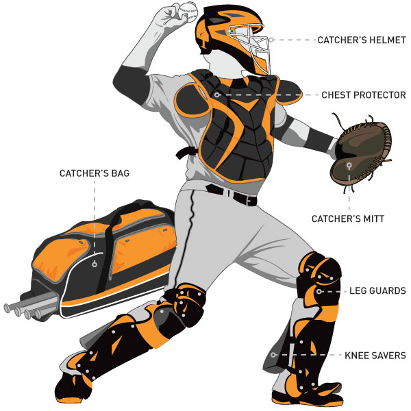 Image of a catcher with labeled equipment