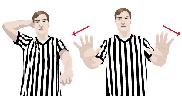 motions for charging violation- bent arm behind head followed by both hands out