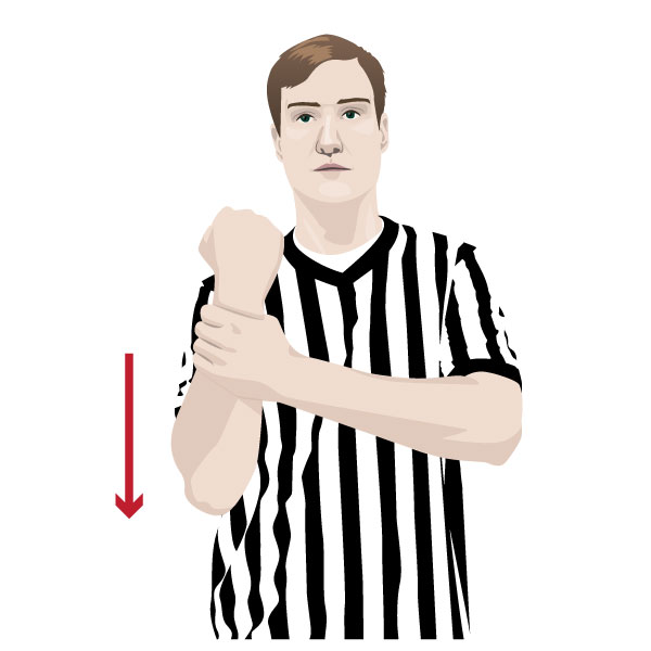 man making inward facing fist and holding forearm