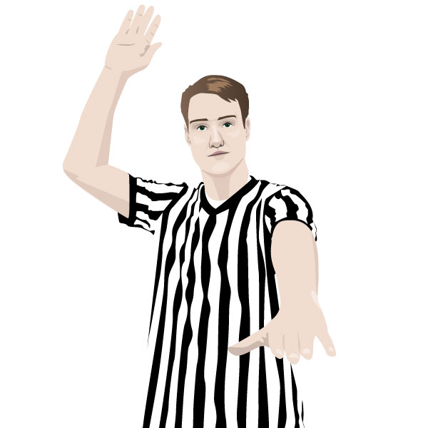 one arm bent up and one pointing outward