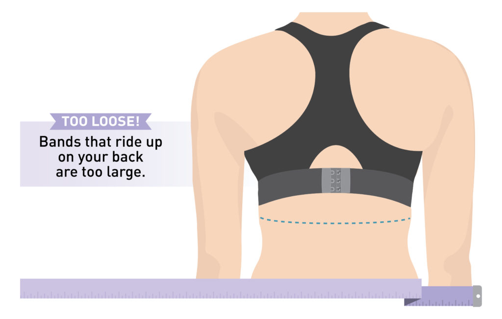 Bands that ride up your back are too large.