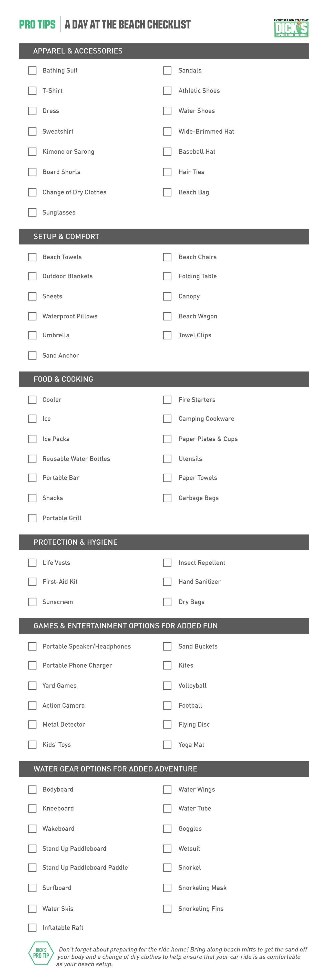beach day checklist