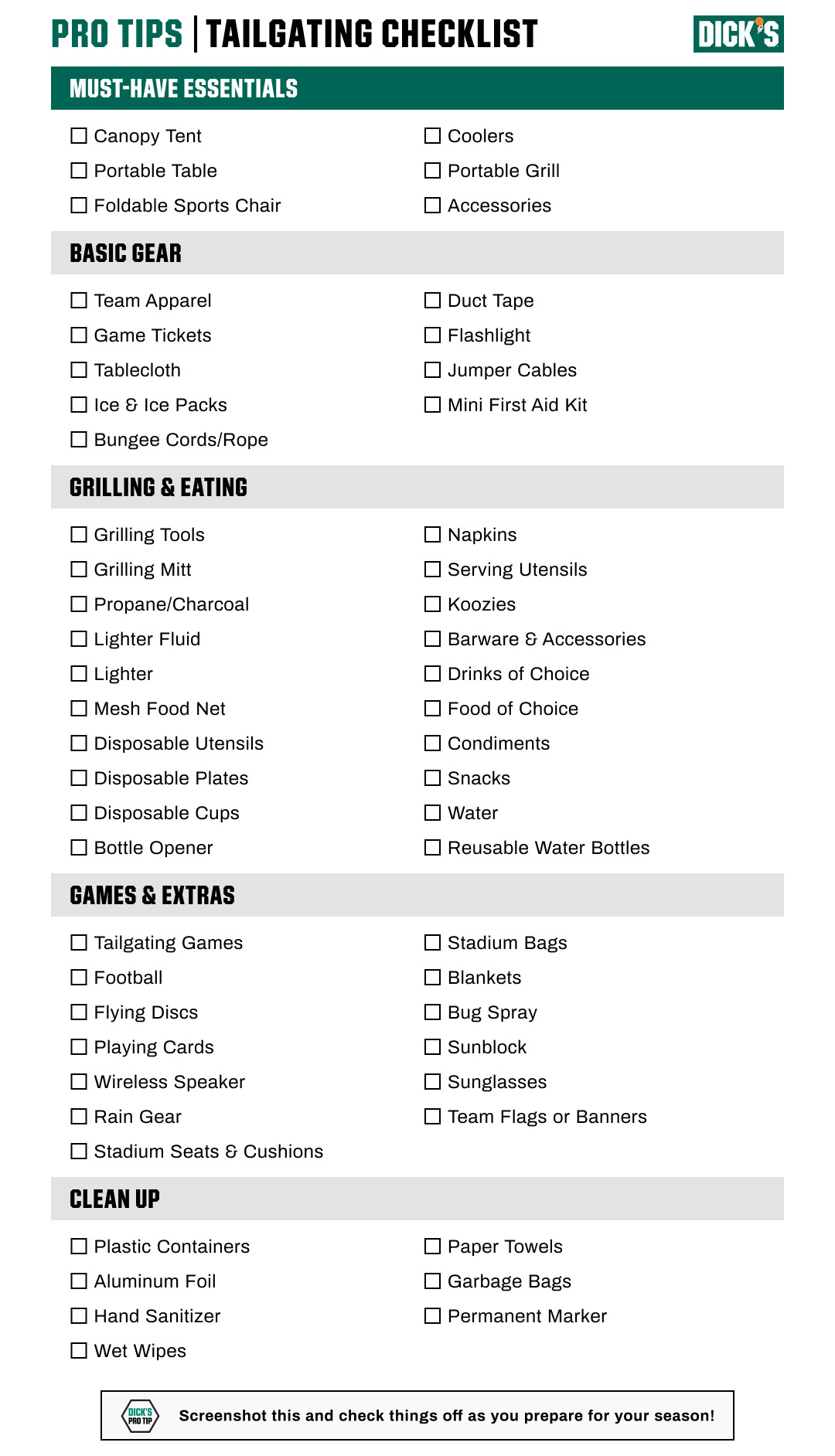 tailgating checklist