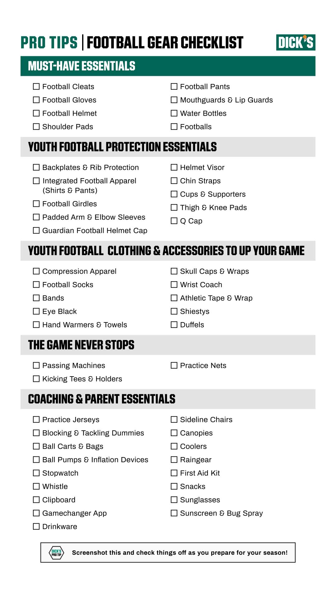 Football Essentials check list