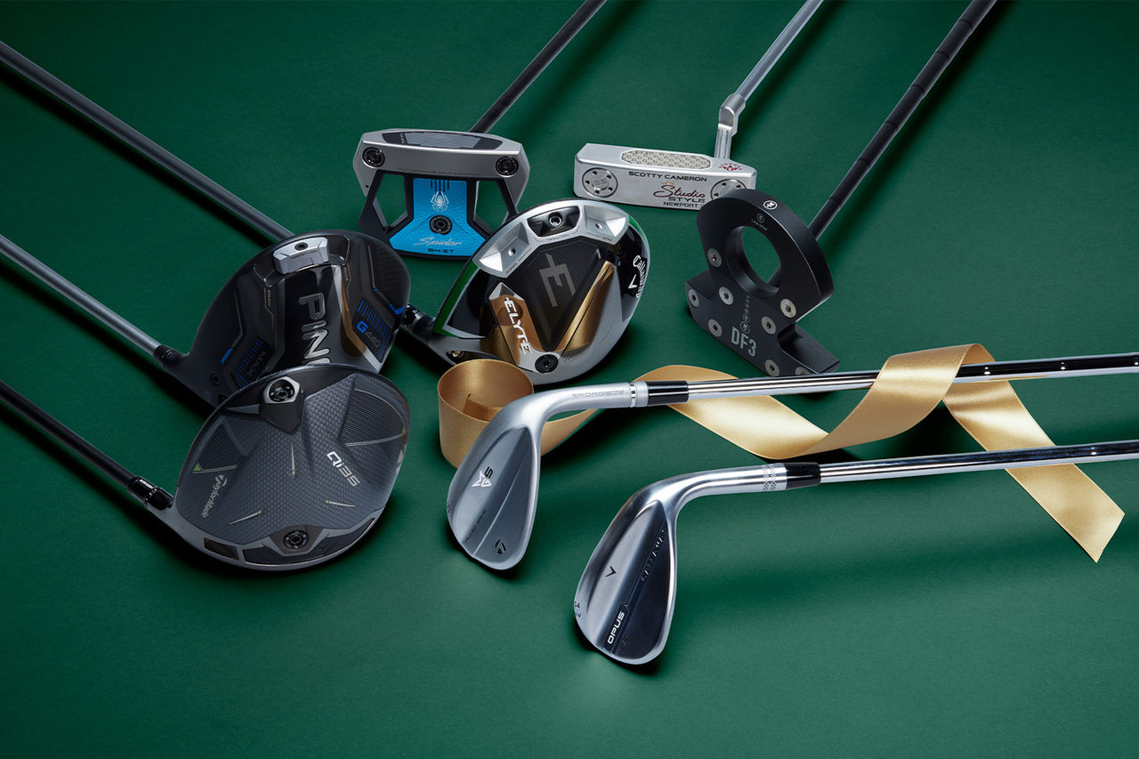 golf clubs with ribbon