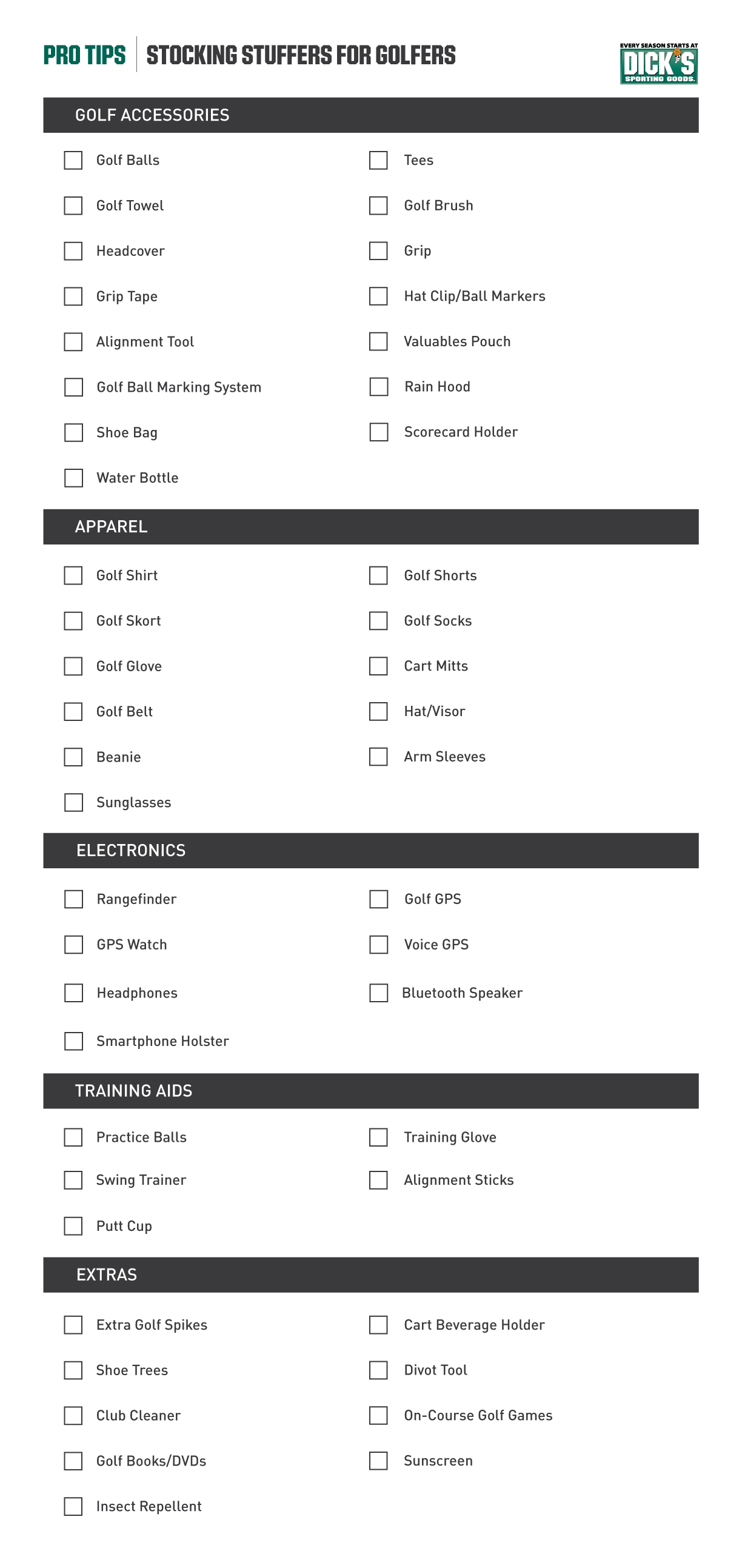 Stocking Stuffers for Golfers Checklist