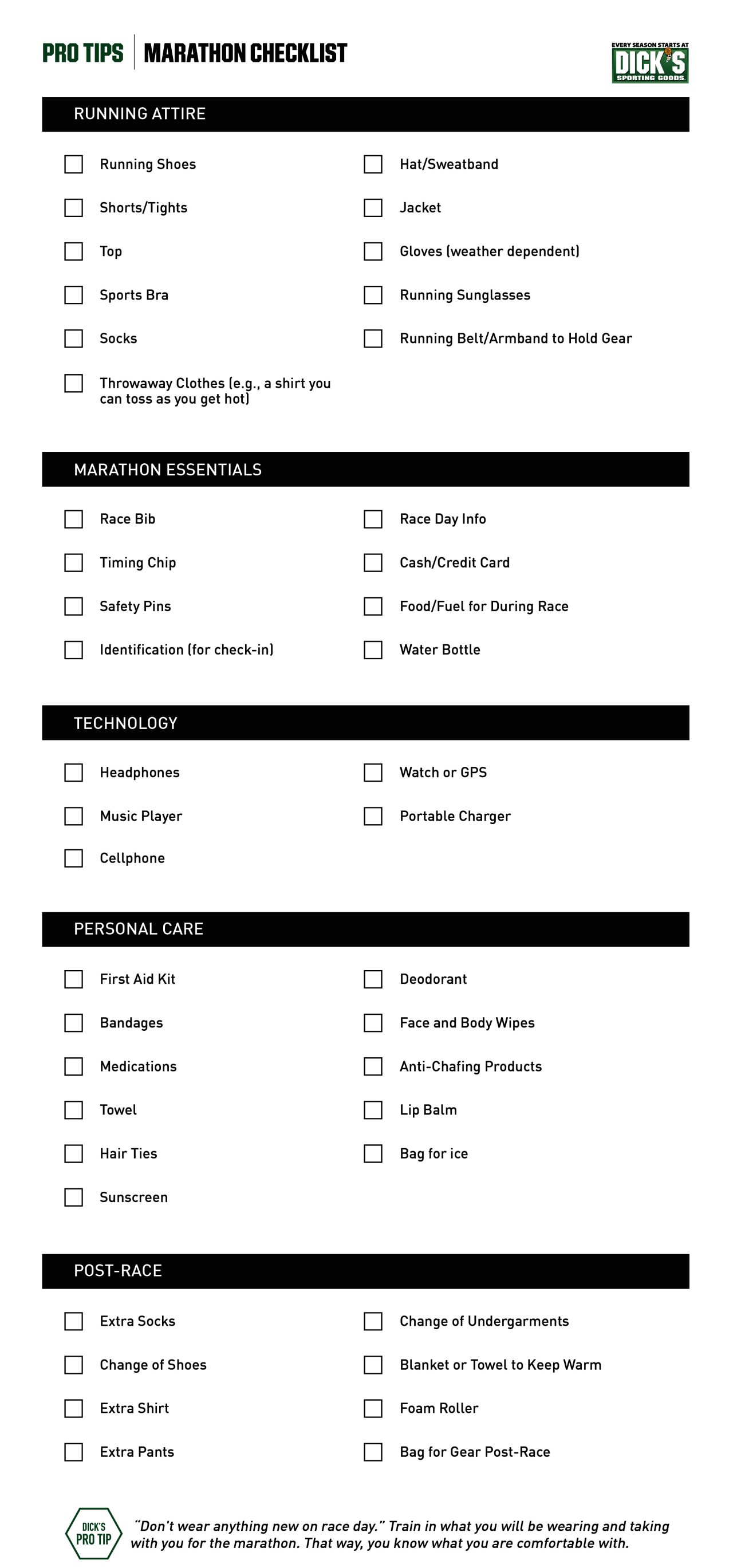 Marathon Checklist