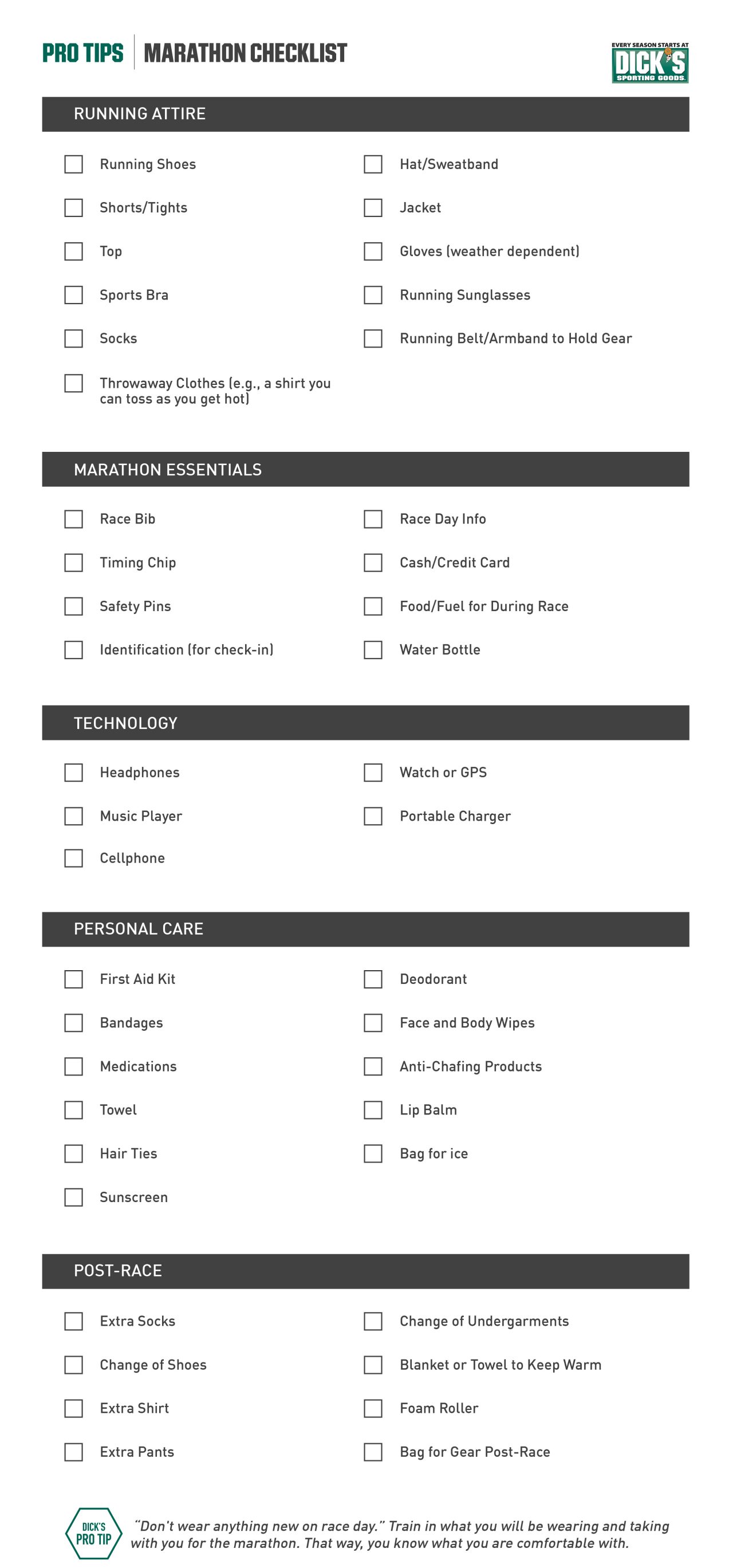 Marathon Checklist
