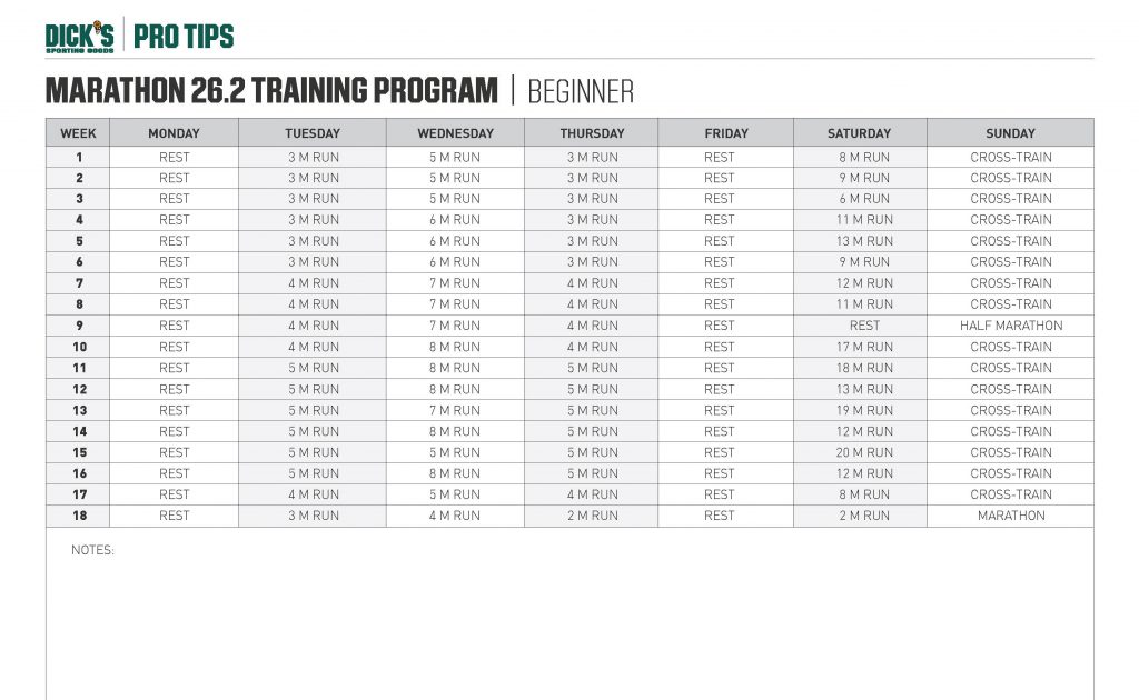 Printable training marathon plan for beginners program.