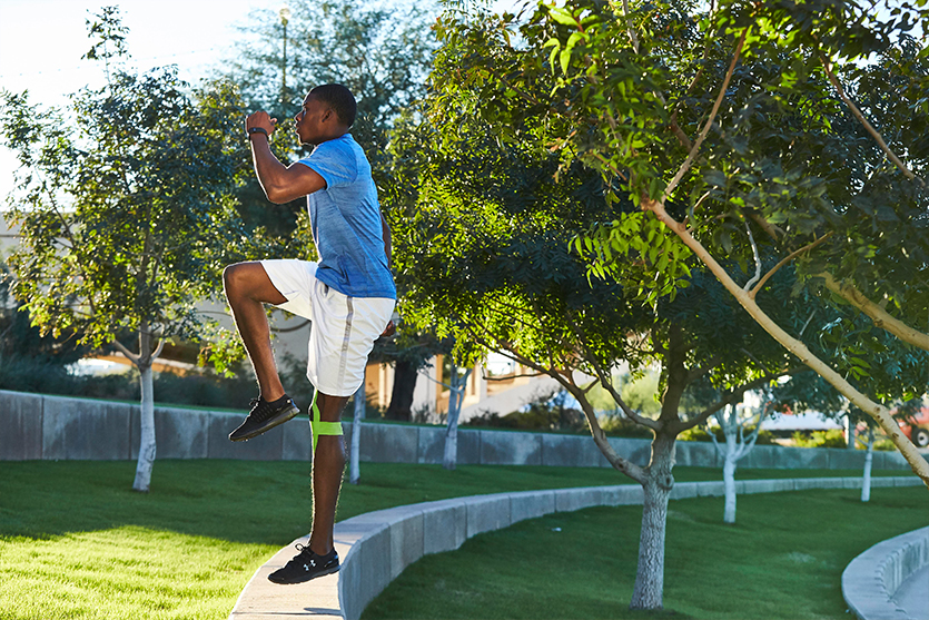 A picture of someone exercising outside.