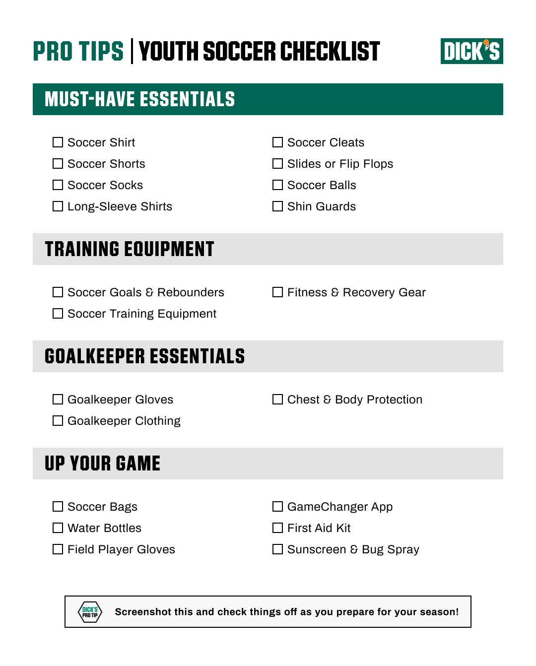 Football Essentials check list