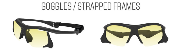 Yellow tinted goggles with black frames and a black strap