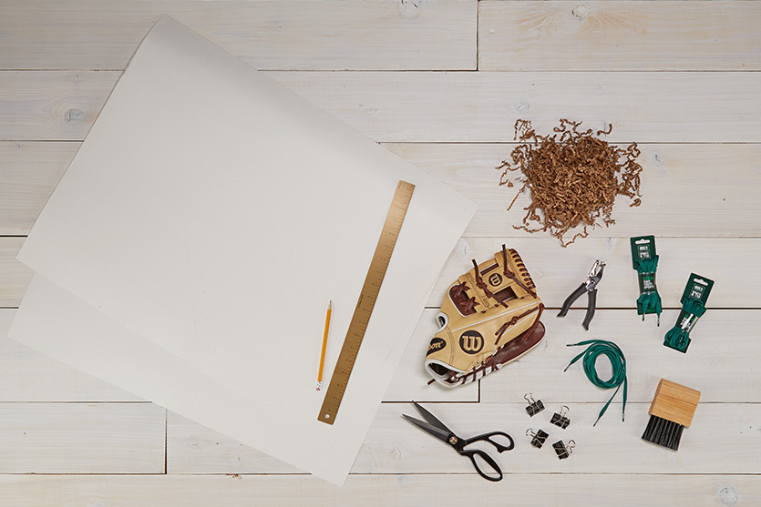 Laydown of wrapping supplies.