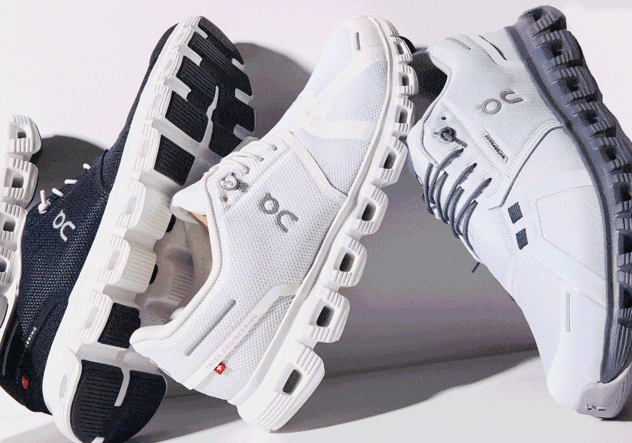 Animation of images of people wearing On brand shoes. 