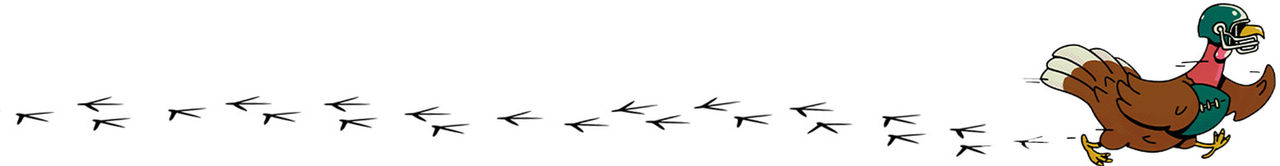 Illustrated turkey running with a football. 